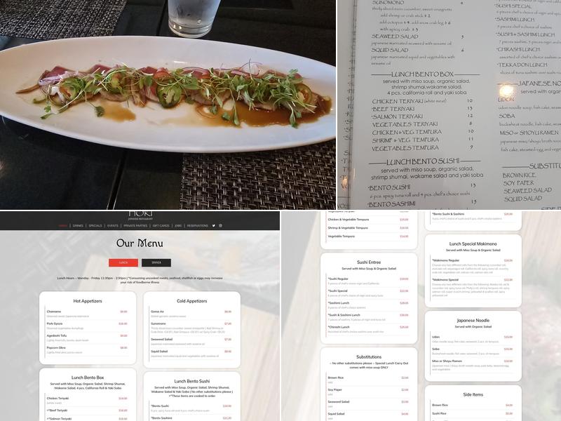 HOKI Japanese Restaurant Menu