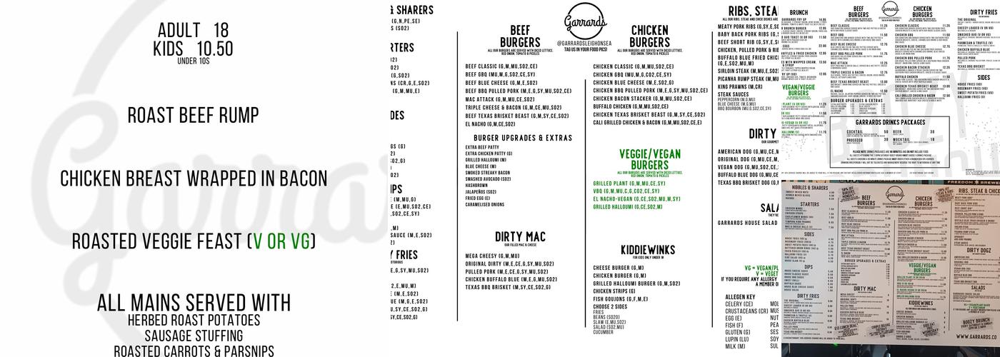 Garrards Menu