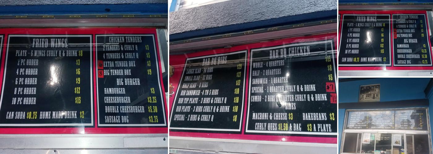 Holley's Bar B Q Menu