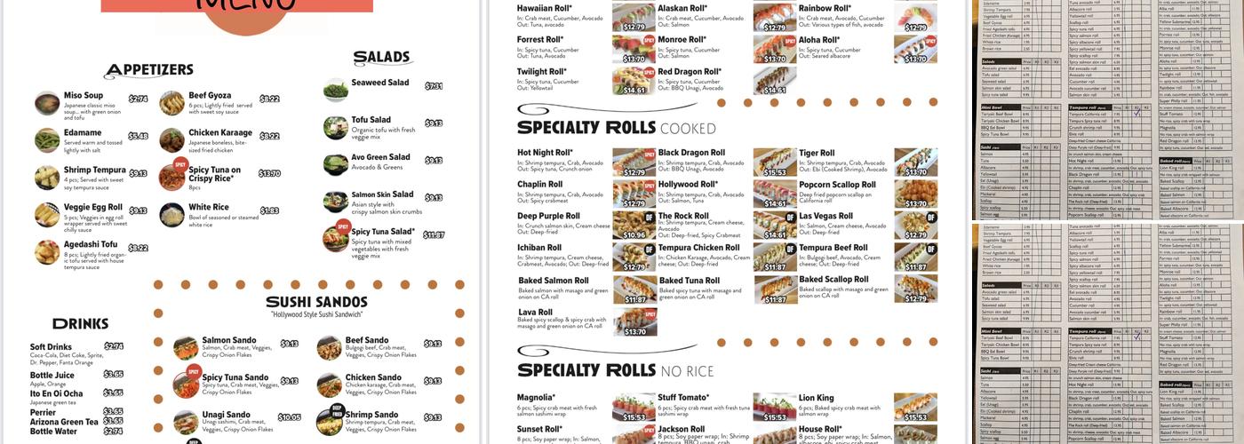 Hollywood Sushi Menu