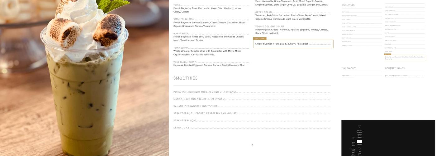 Holy Grain Coffee Shop Menu