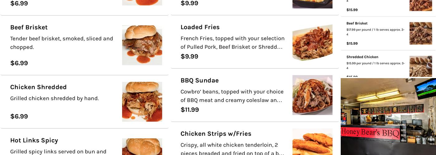 Honey Bear's BBQ Menu
