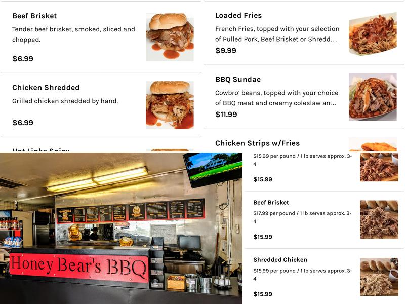 Honey Bear's BBQ Menu