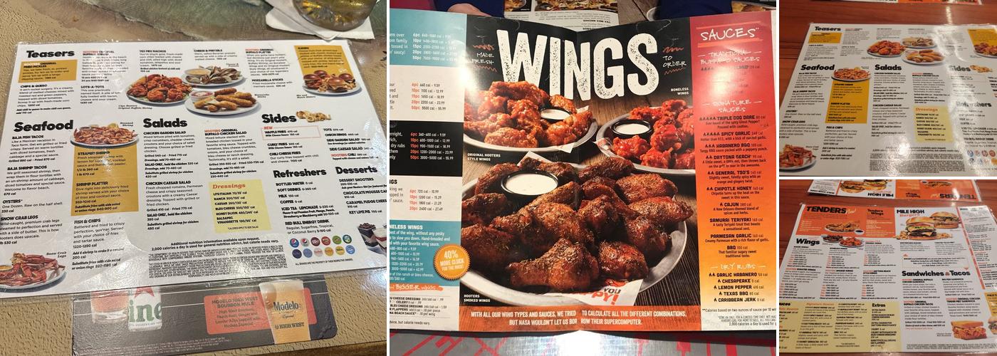 Hooters Menu