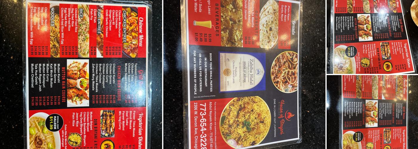 House of Biryani Menu