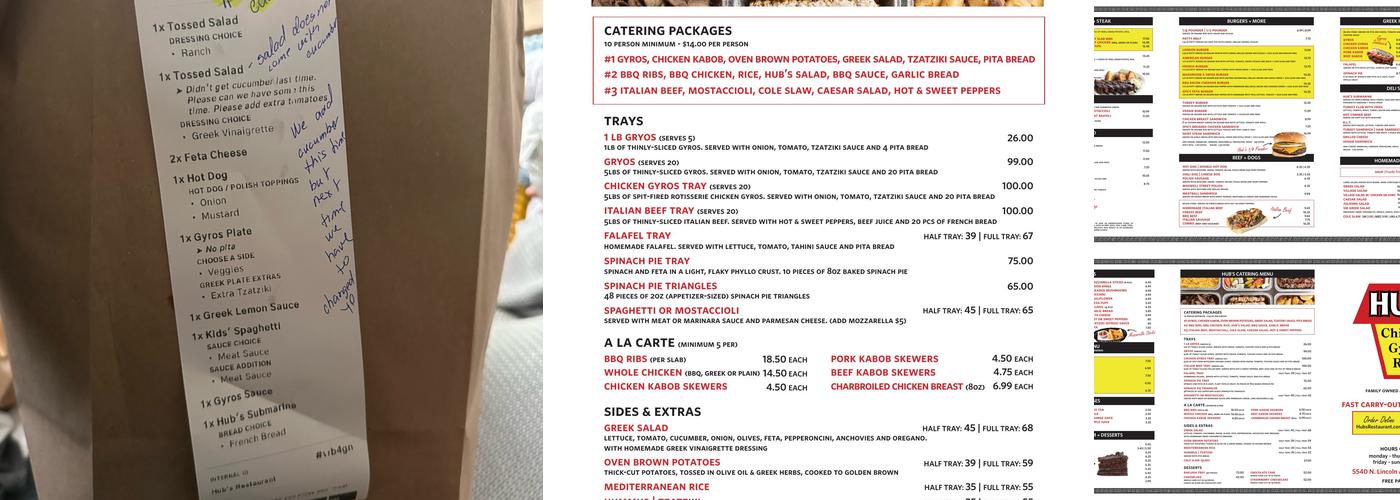 Hub's Restaurant Menu