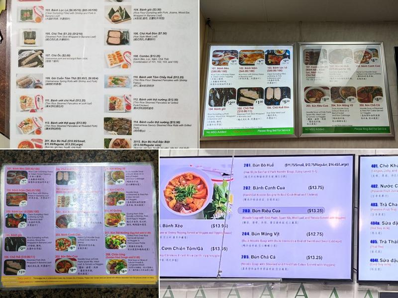 Bún Bò Huế Menu