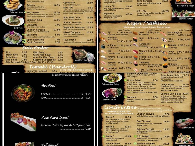 Huku Japanese Bistro Menu