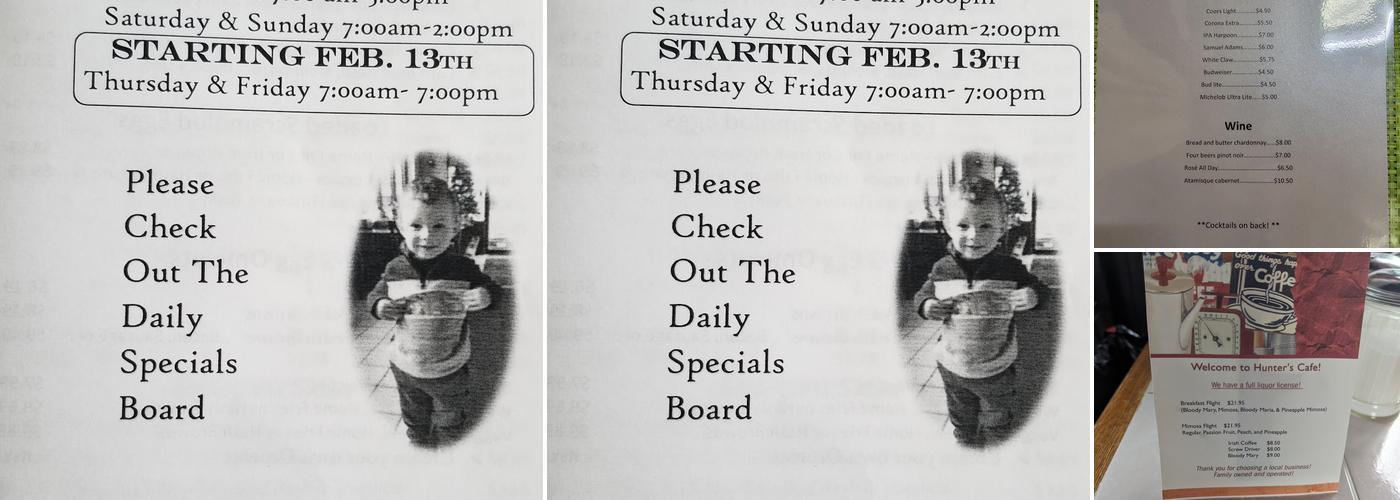 Hunter's Cafe Menu