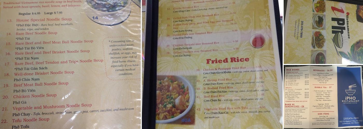 I Pho Menu