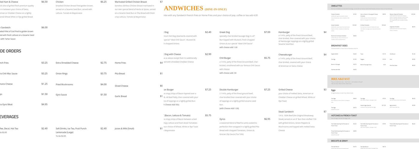 Ideal Hotdog Menu