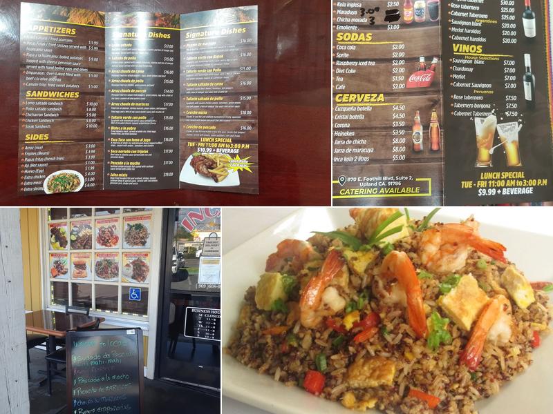 Inca's Peruvian Grill Upland Menu