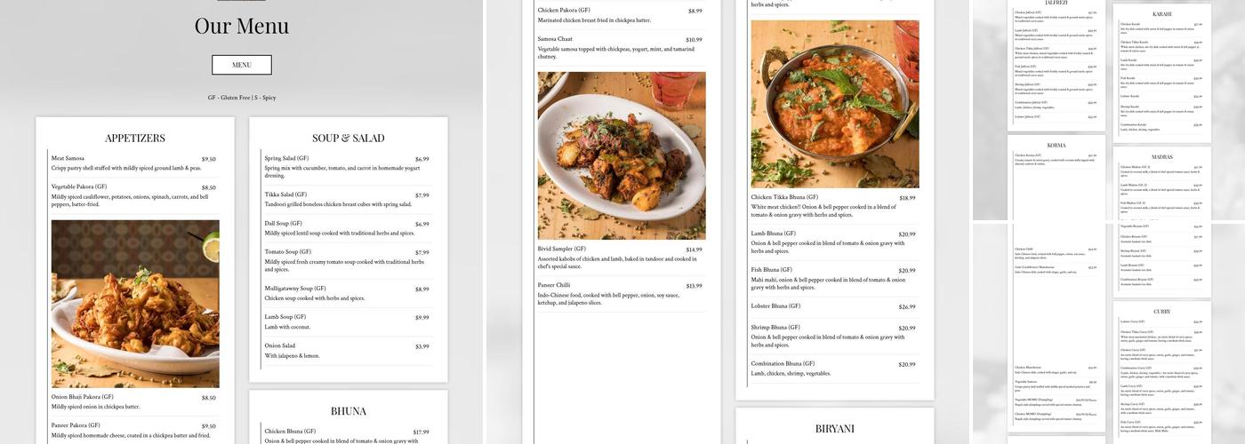 India’s Kitchen III Menu