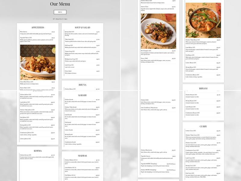 India’s Kitchen III Menu