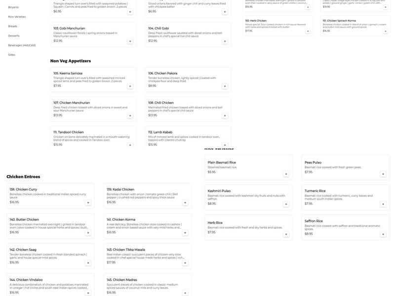 Indian Clay Pot Menu