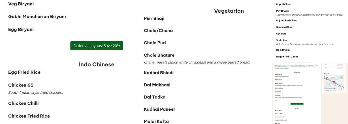 Indian Connection Menu