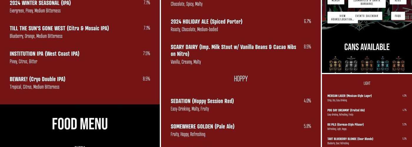 Institution Ale Co. Menu
