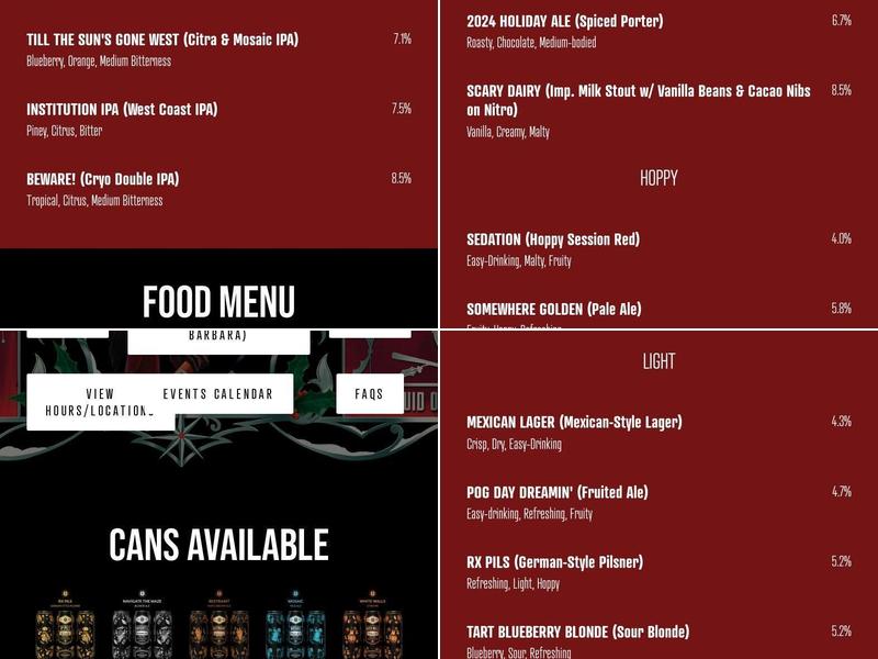 Institution Ale Co. Menu