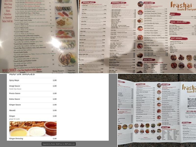 Irashai Sushi Menu