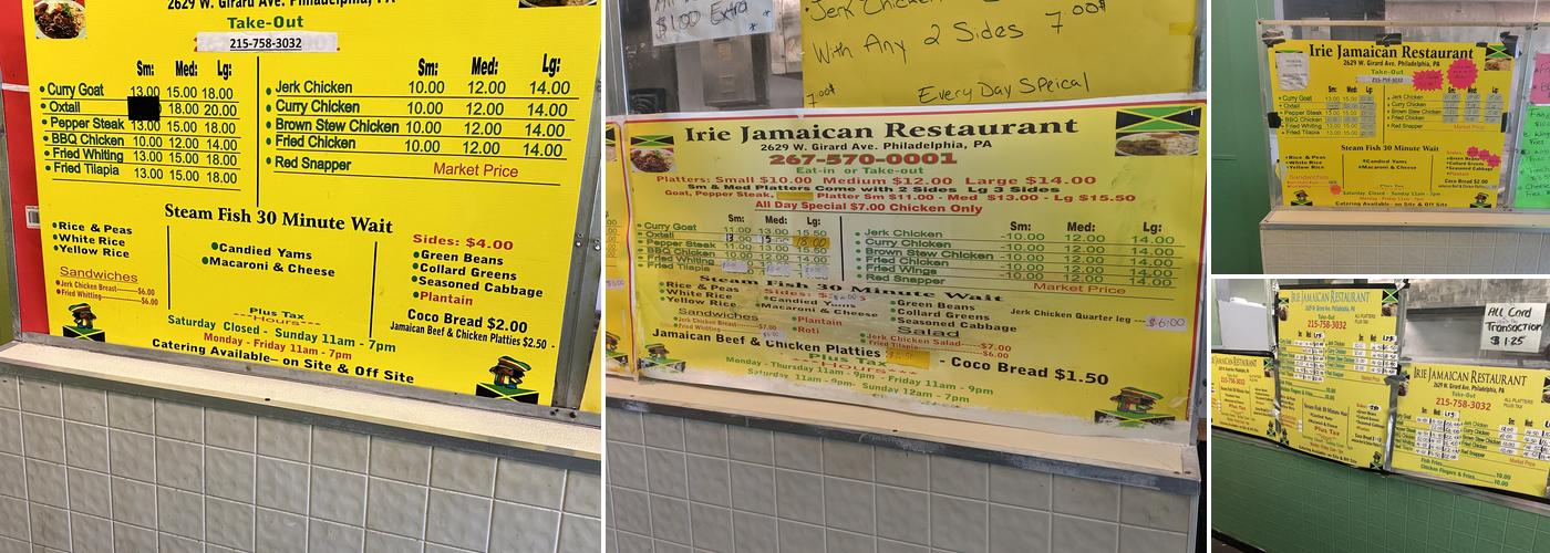 Irie Menu
