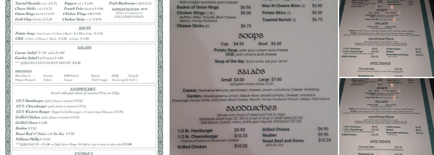 Irish Corner Pub Menu