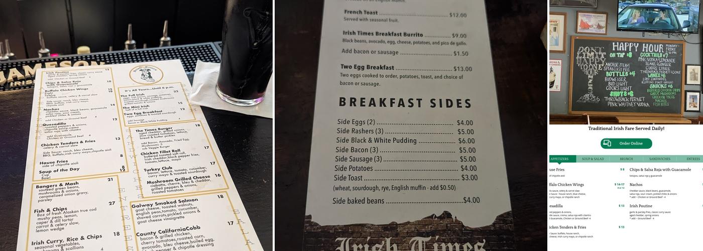 Irish Times Menu