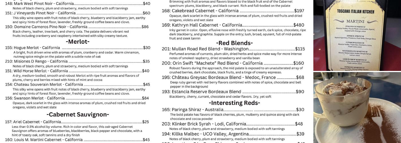 Toscana Italian Kitchen Menu