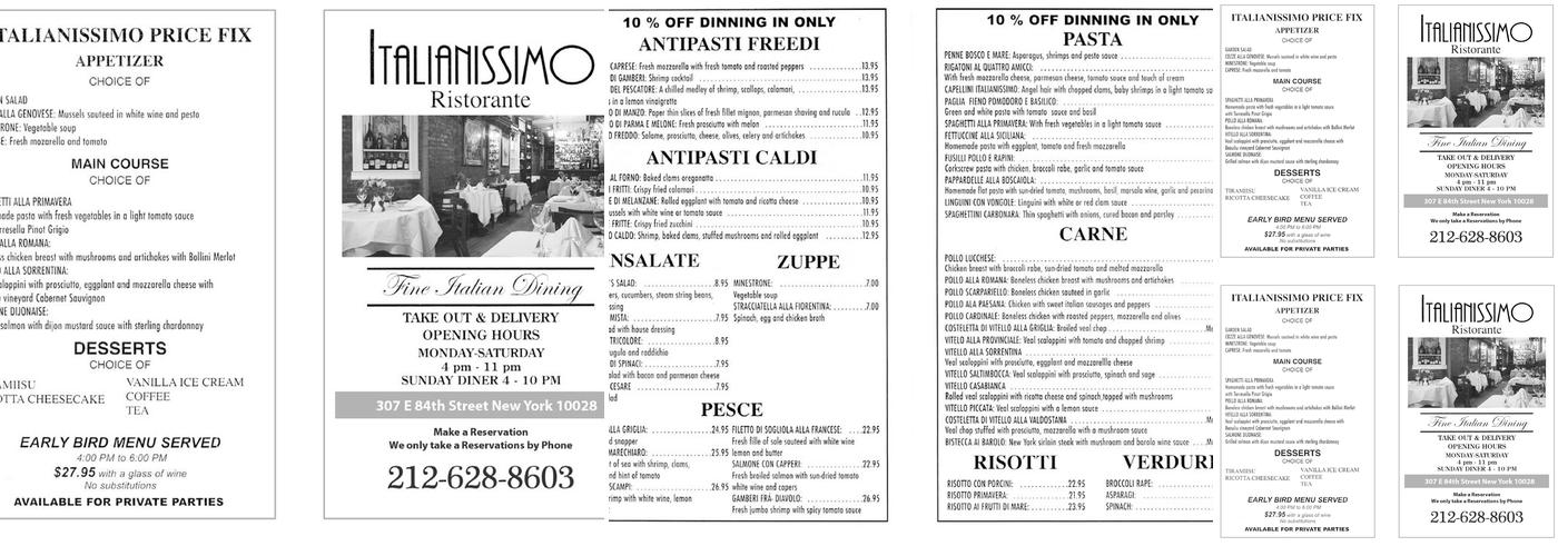 Italianissimo Menu