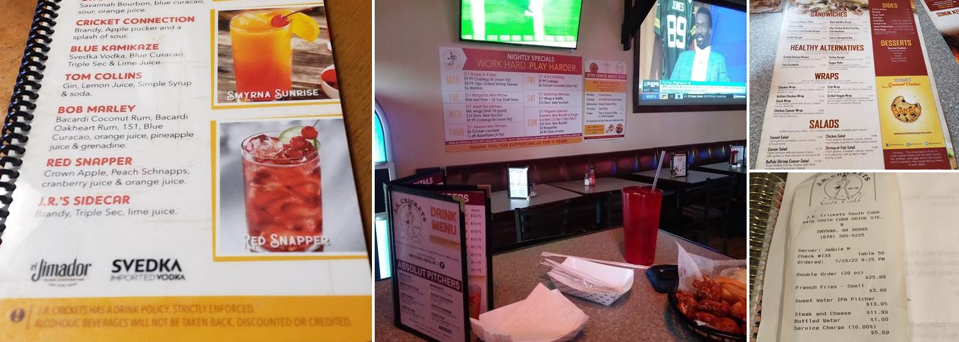 J. R. Crickets - Smyrna Menu
