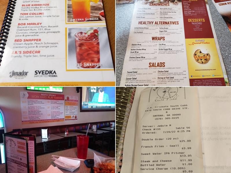 J. R. Crickets - Smyrna Menu