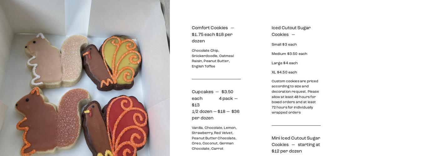 Glitz Bakery Menu