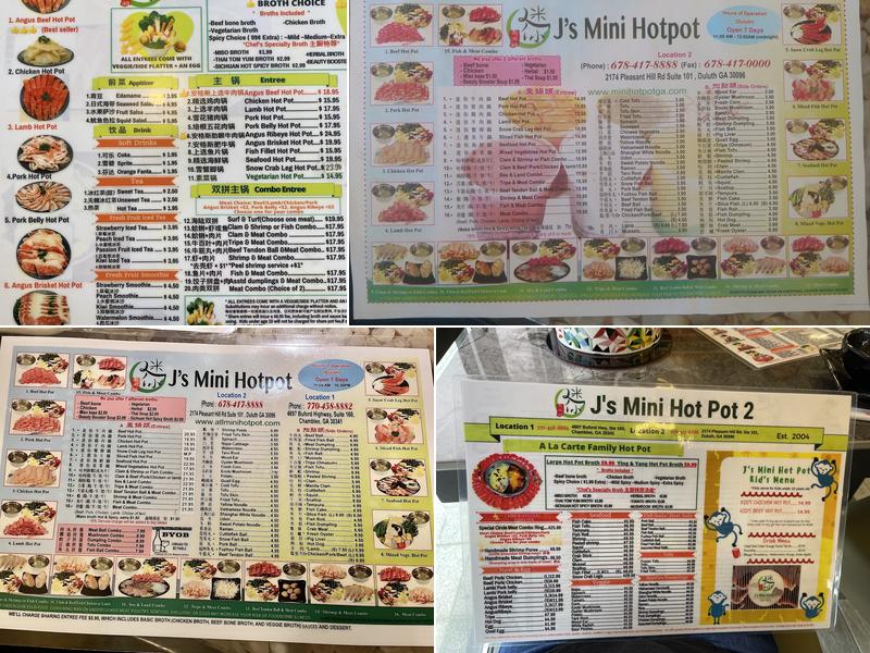 J’s Mini Hot Pot Menu