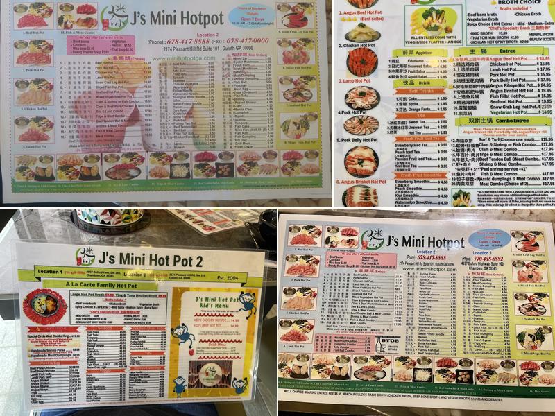 J’s Mini Hot Pot Menu