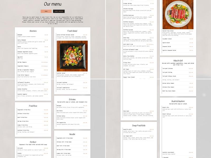 J Sushi Menu