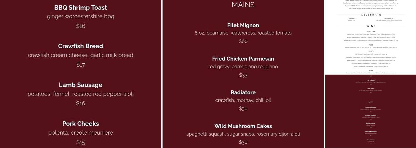 Jack Rose Menu