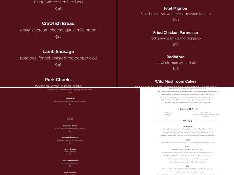 Jack Rose Menu