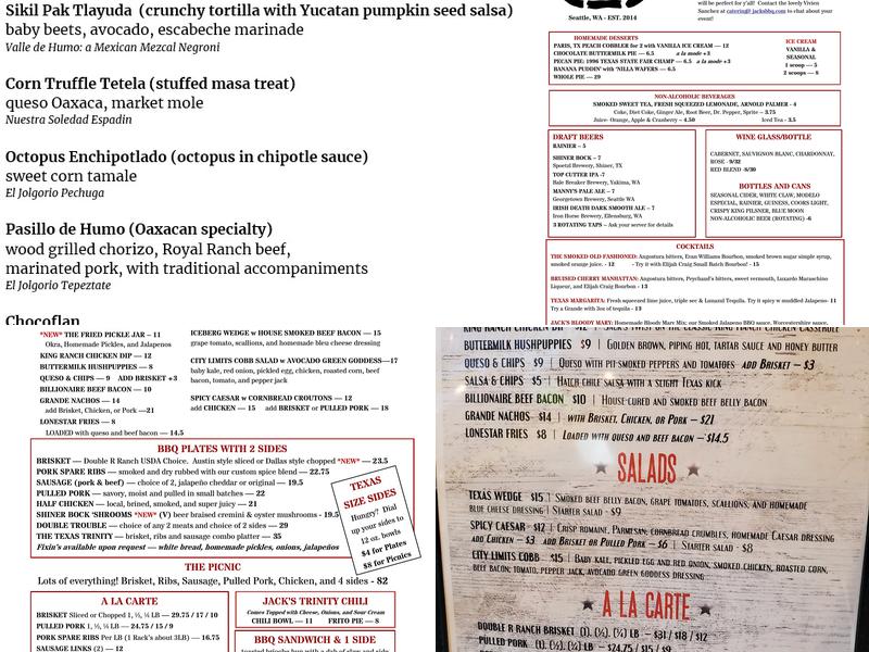 Jack's BBQ Menu