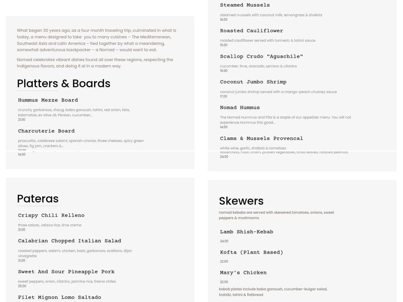 Nomad Eatery Menu