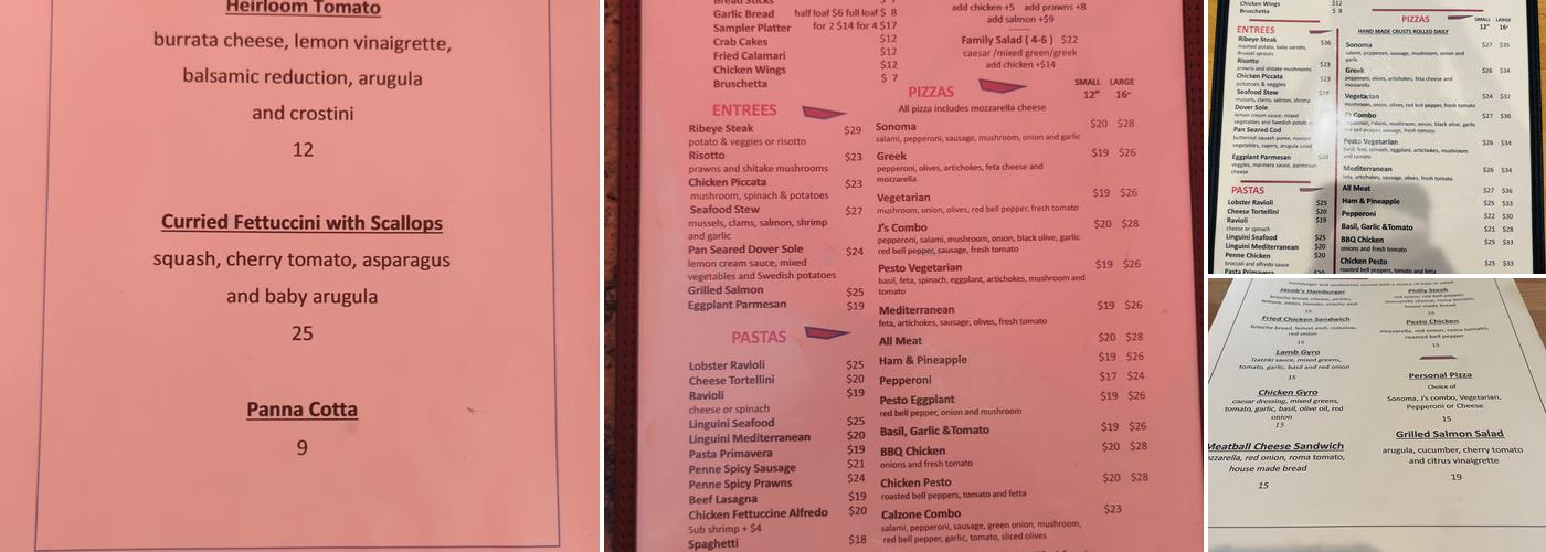 Jacob’s Restaurant Menu