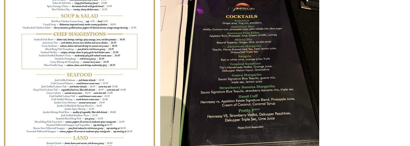 Jamerican Cuisine Menu