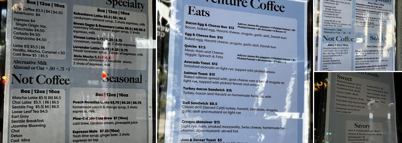 Venture Coffee Co Menu
