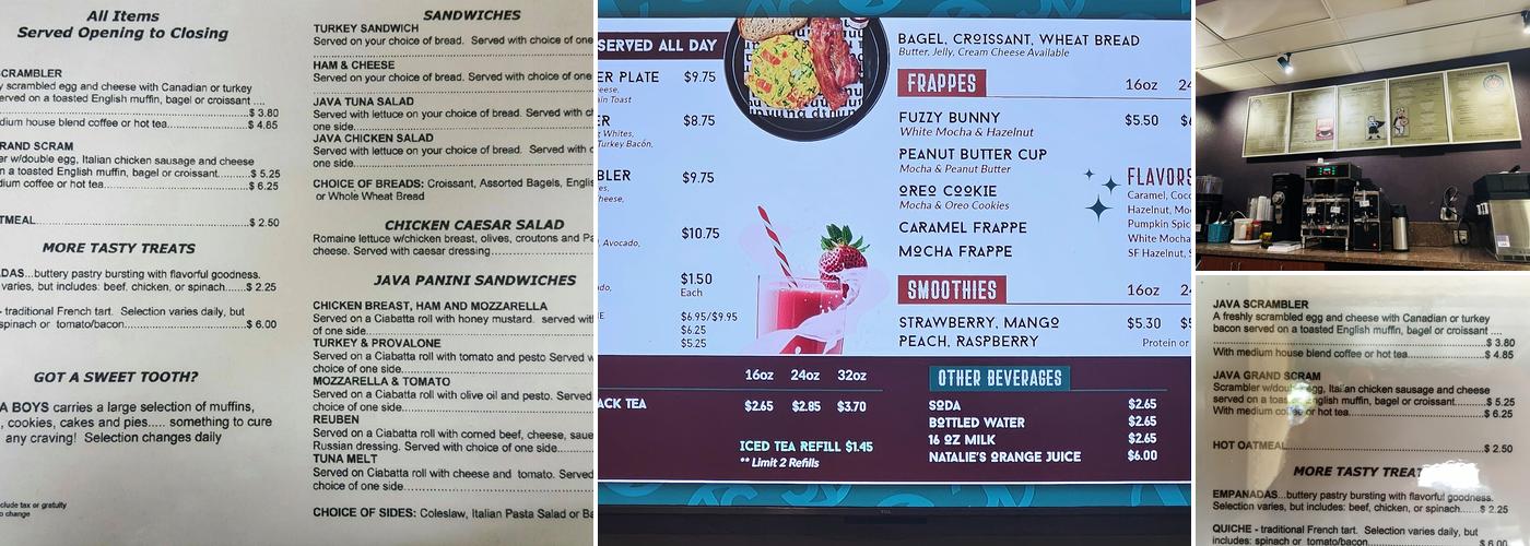 Java Joes Menu