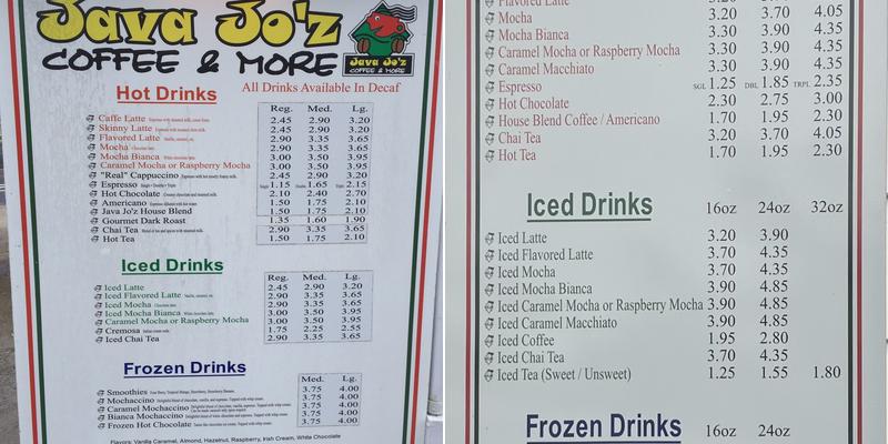 Java Jo'z Coffee & More Menu