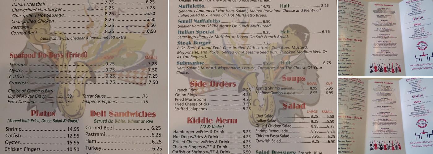 Jazz Daddy's Poboys Menu
