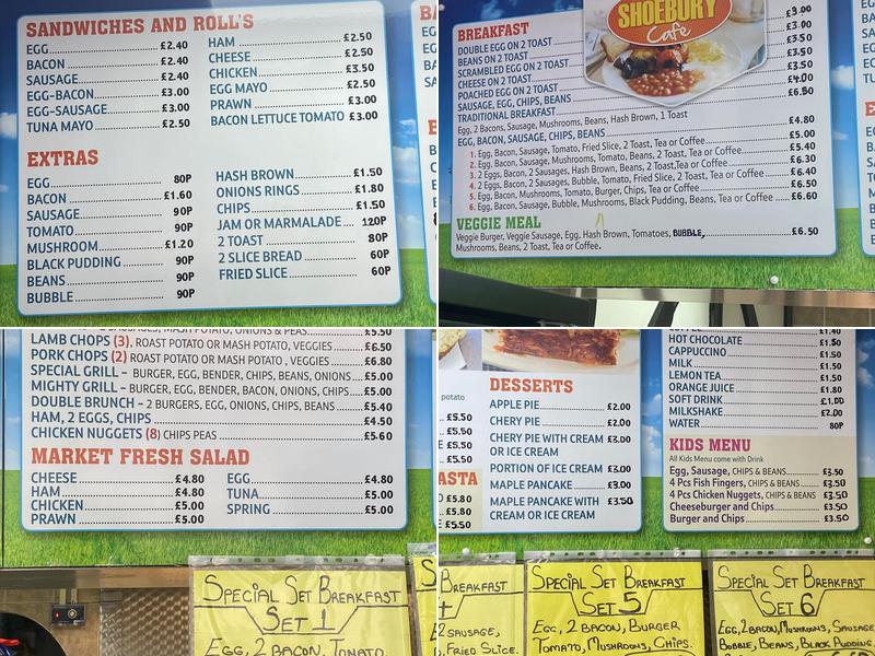 Shoebury Cafe Menu