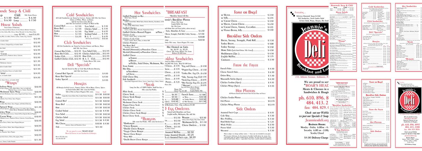 Jeannie's Deli Menu