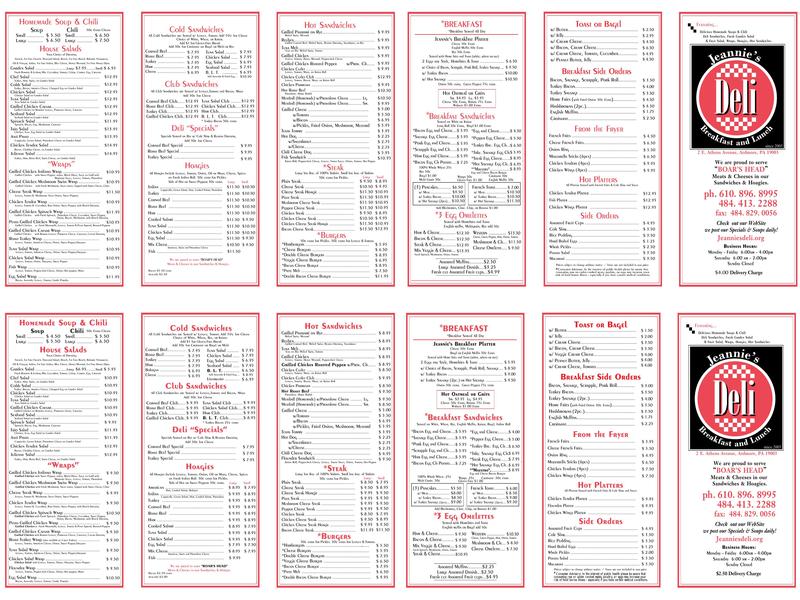 Jeannie's Deli Menu