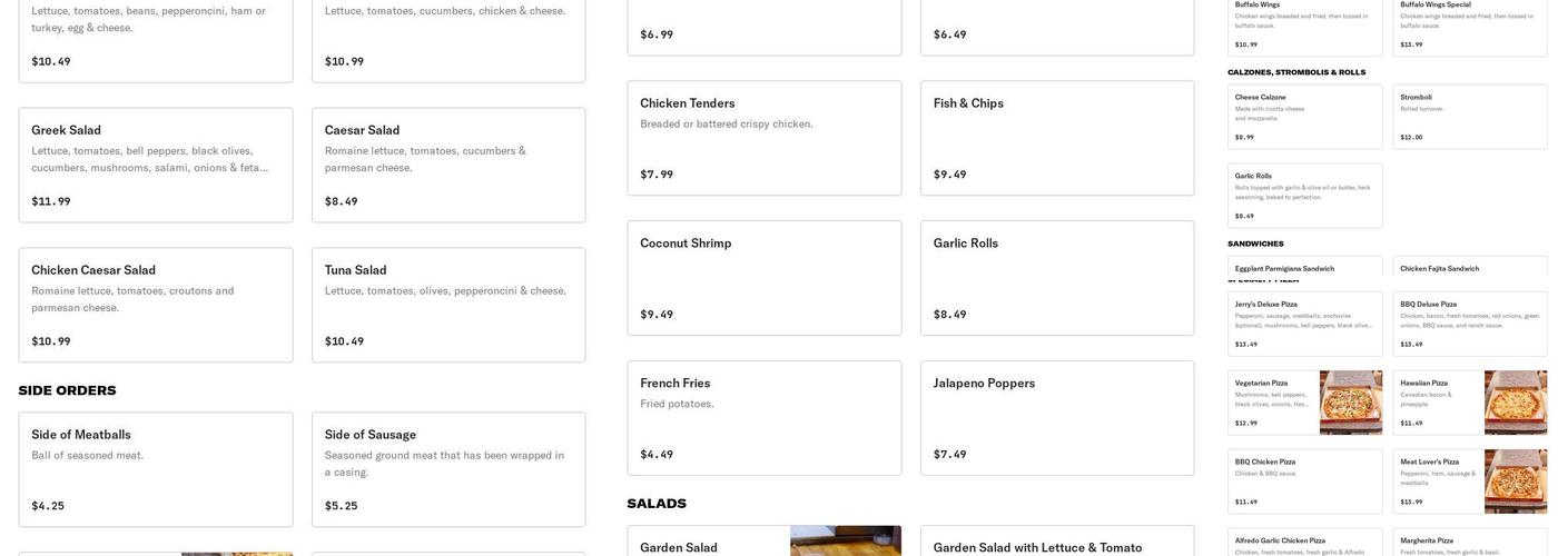 Jerry's Pizzeria Menu