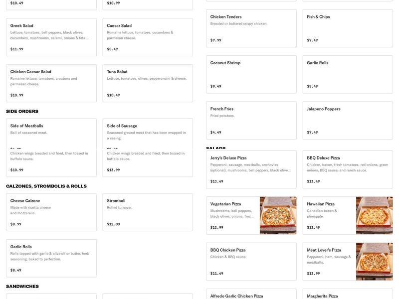 Jerry's Pizzeria Menu