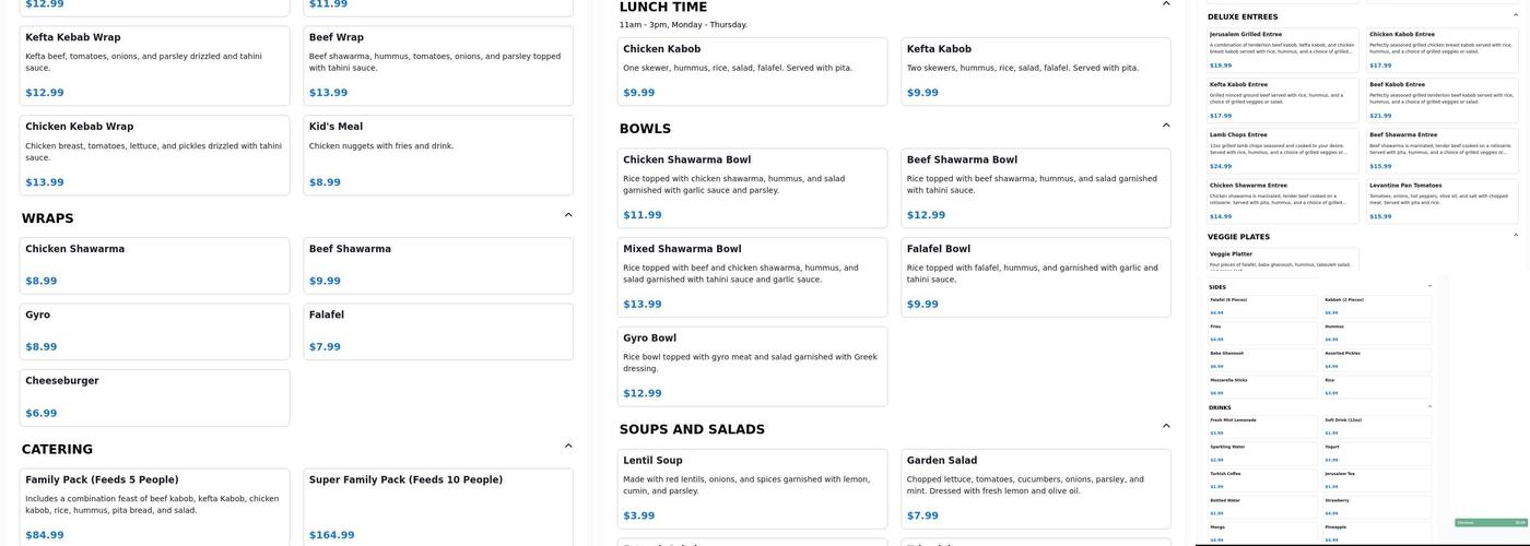 Jerusalem grill Menu